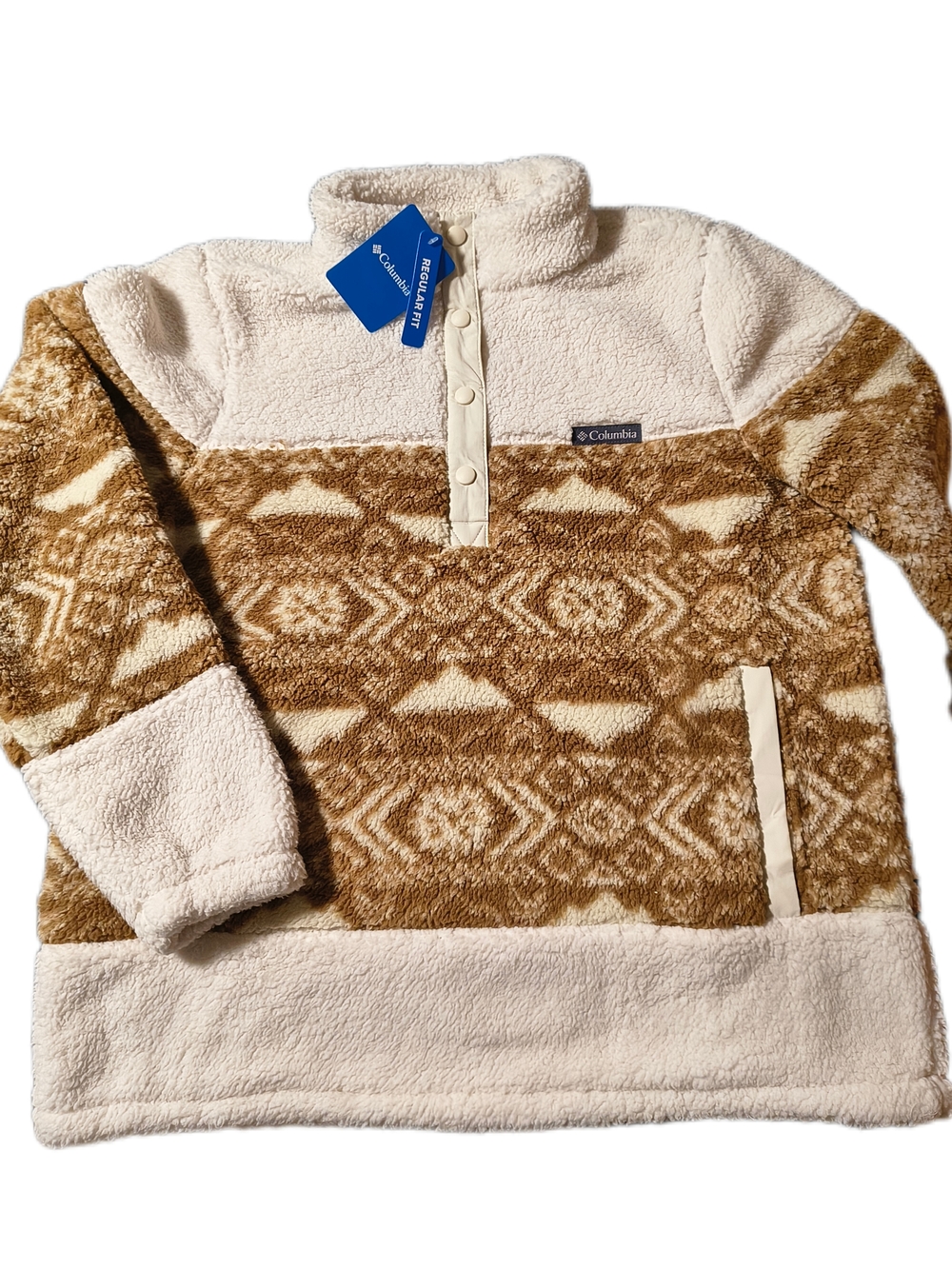 Columbia Cream and Brown Patterned Sherpa Pullover